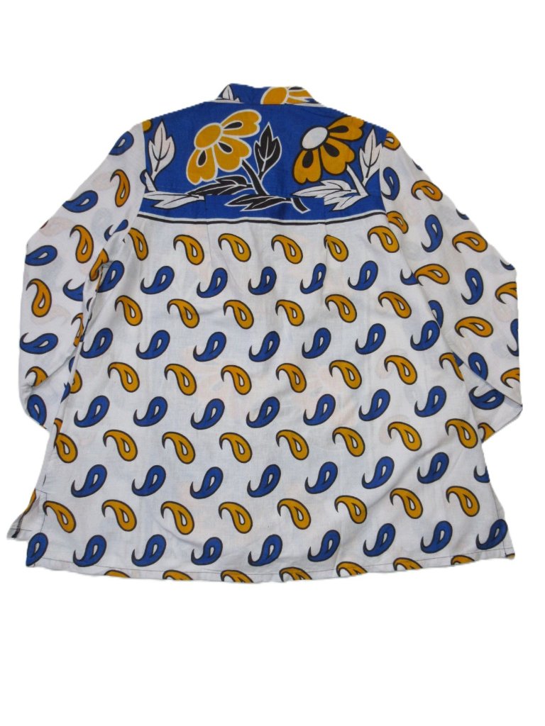 Nwt Zuri Kenya Kikambala Shirt In Blue White Orange Floral Cotton Button M — image 7 of 7